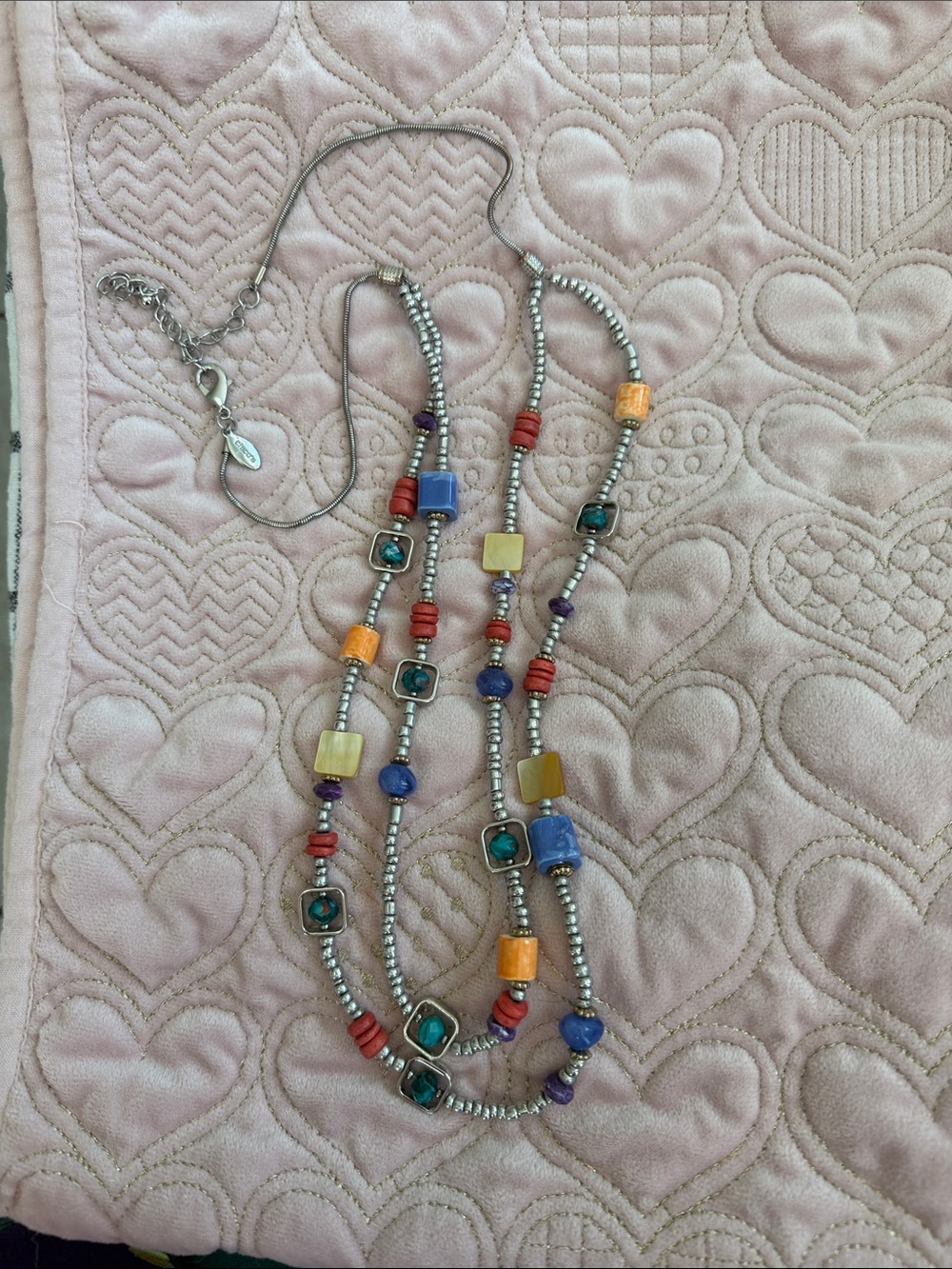 Chico’s Long Multicolor Beaded Layered Necklace - Silver, Blue, Orange, Red